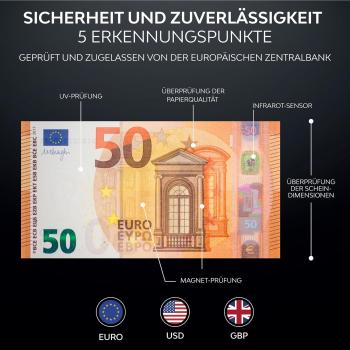 Preview: Banknotenprüfer & Geldzählmaschine Banknoten 2in1 - Einzeln einlegen - Banknotenprüfer Falschgelderkennung mit UV/MG/IR für falsche Euro-, Pfund-, Dollarscheine - mobiler Scanner